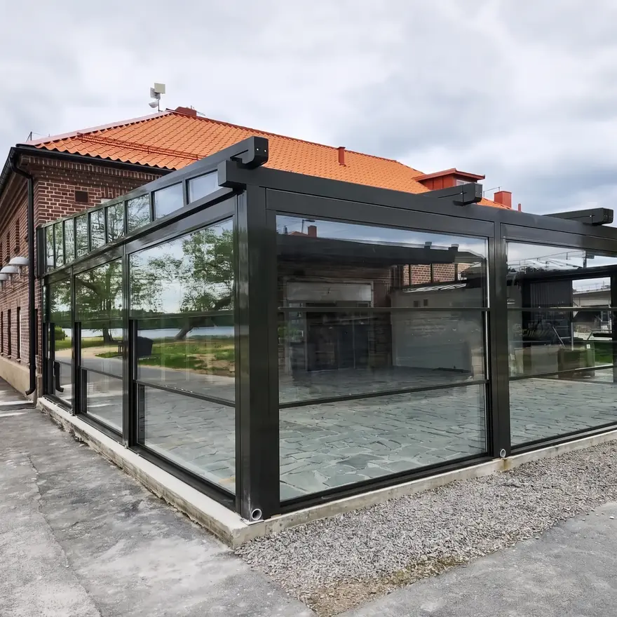 Pergola + Guillotine glass · 120 m² — Sweden