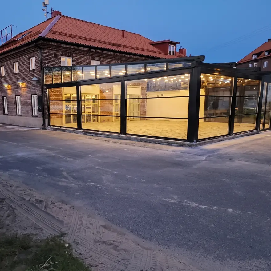 Pergola + Guillotine glass · 120 m² — Sweden